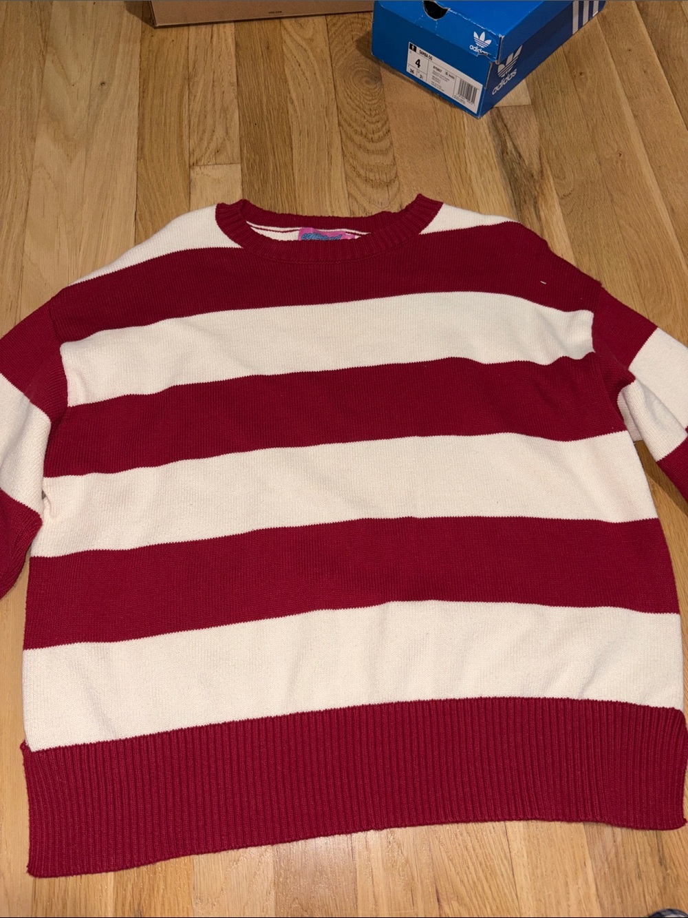 Red and White Striped Crewneck Sweater